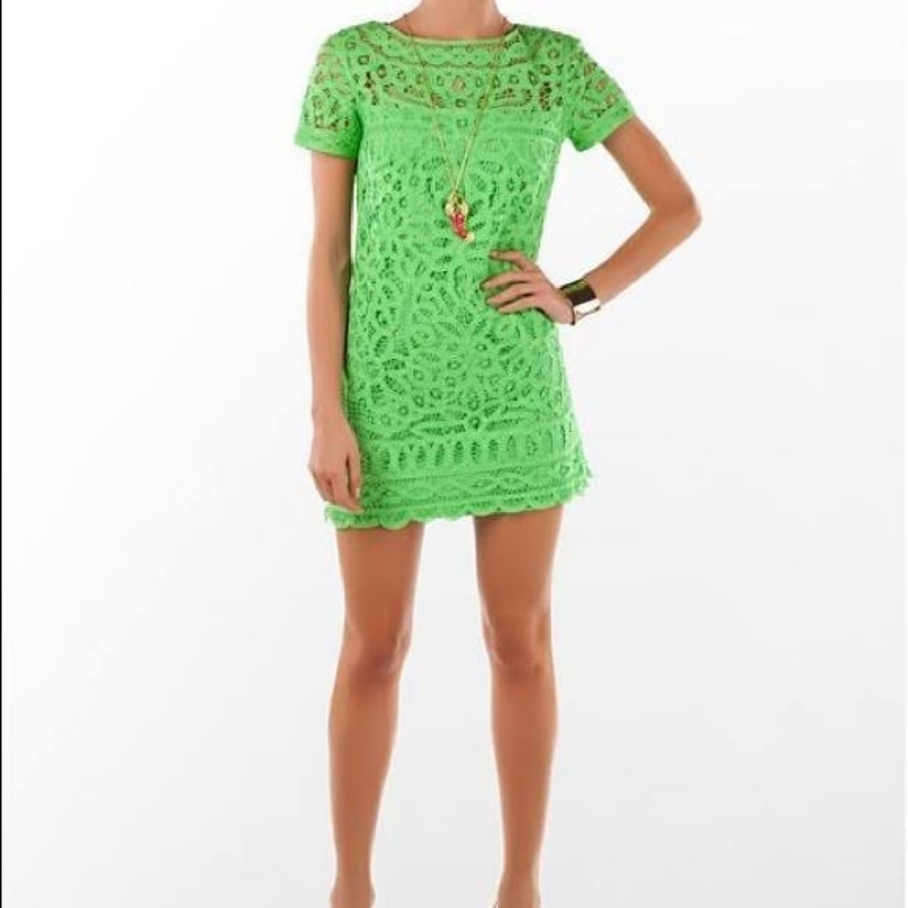 Lilly Pulitzer Mariekate Dress Batternberg Lace Short Sleeve Green Size Small